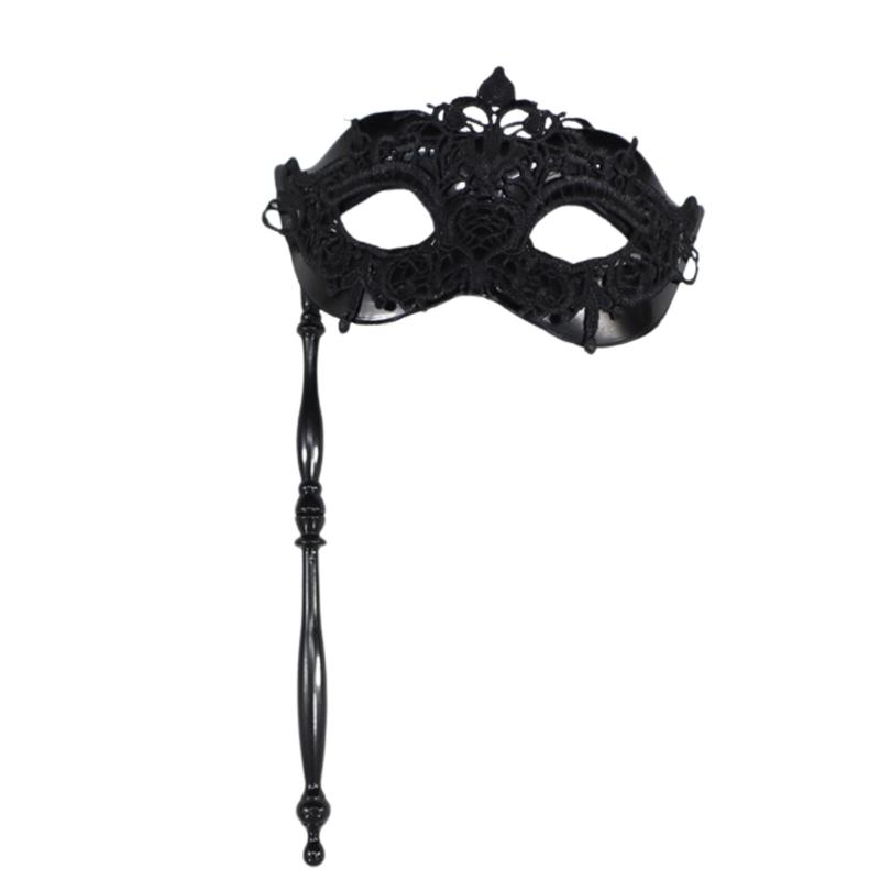 Sophisticated Handheld Parties Mask For Masquerades Event Feathered Lace Design Lightweight Build Comfortable Grip
