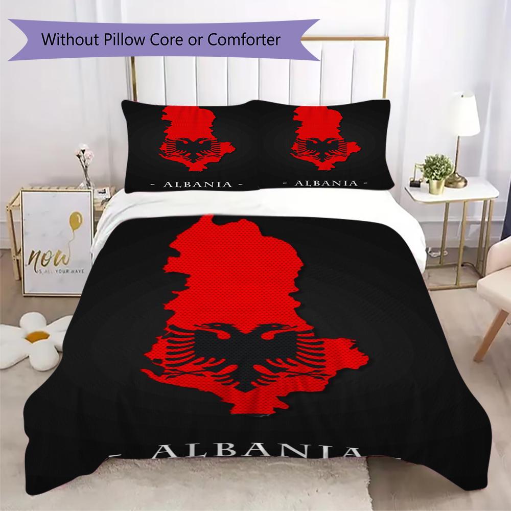Republic of Albania Pattern Bedding uilt Set uilt Cover Pillowcase Home Decoration Birthday Gift (1 * duvet cover + 2 * pillowcase without core)