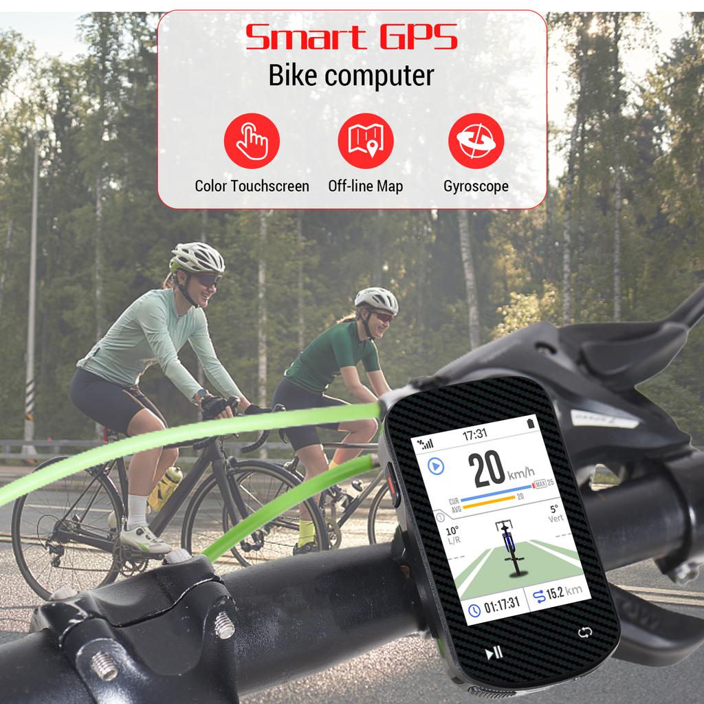 GPS Bike Computer Wireless Waterproof GLONASS ANT+ Sensor and BT Compatible Offline Maps Gyroscope 24 Hour Battery Life