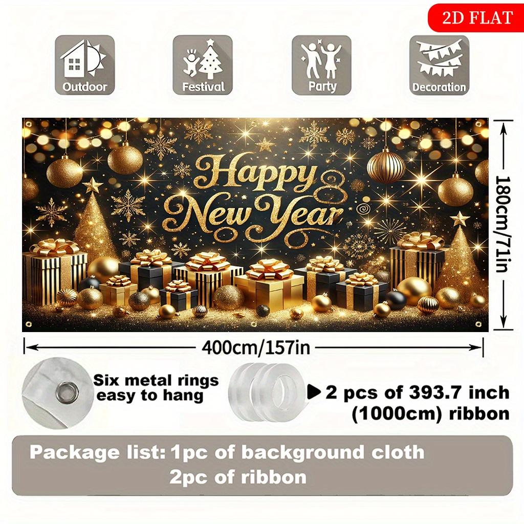 1 Piece Happy New Year Polymer Backdrop for Indoor/Outdoor Party Decoration, Garden