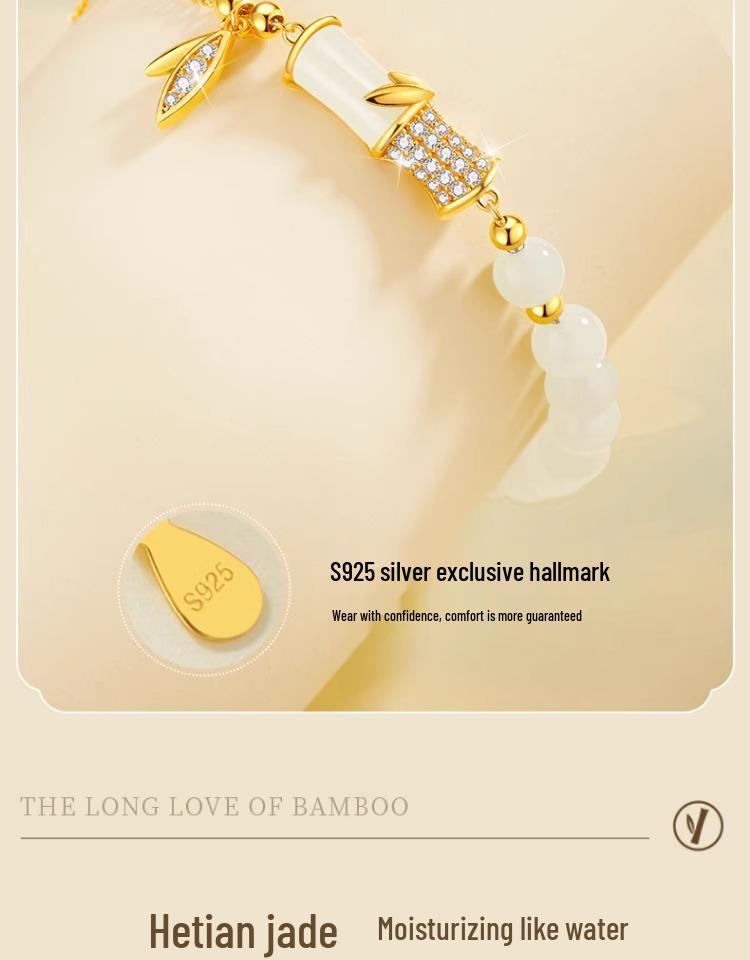 Бамбук Нефрит Хэтянь Стерлинговое Серебро Браслет для Женщин – Элегантный Браслет из Бусин Рождественский Подарок