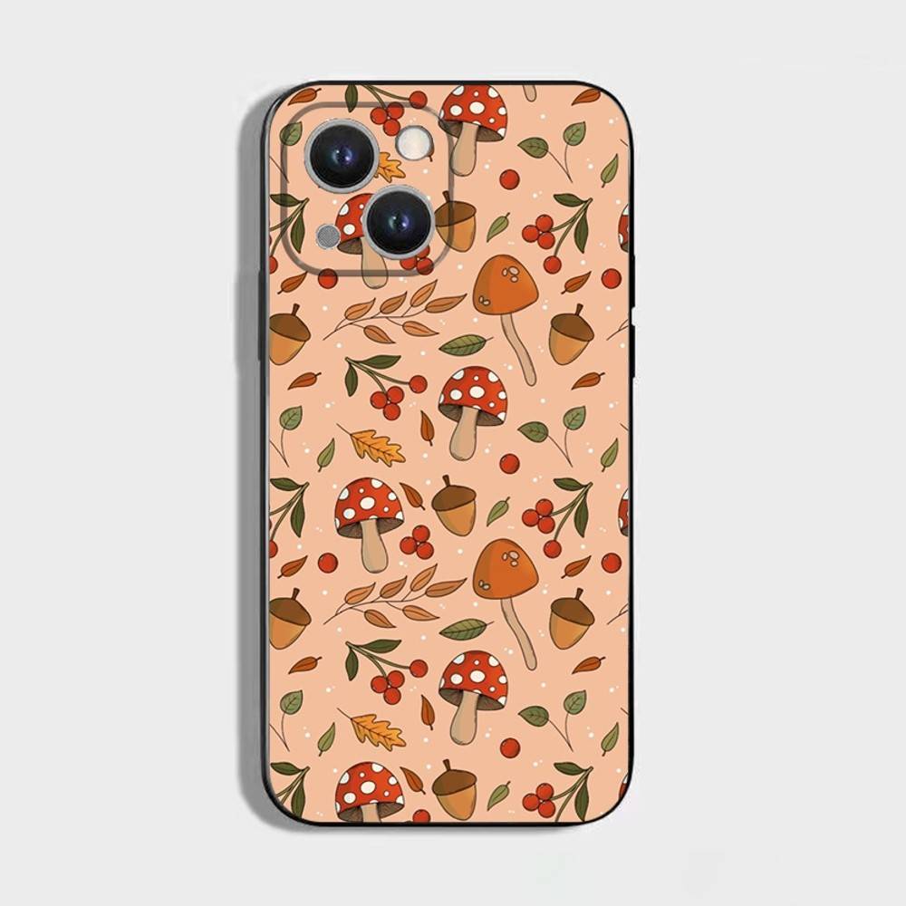 Осенние листья тыква Чехол для телефона Для iPhone 16,15,14,13,12,11 Plus,Pro Max,XS,X,XR,SE,Mini,8,7,Мягкий силикон Черный чехол