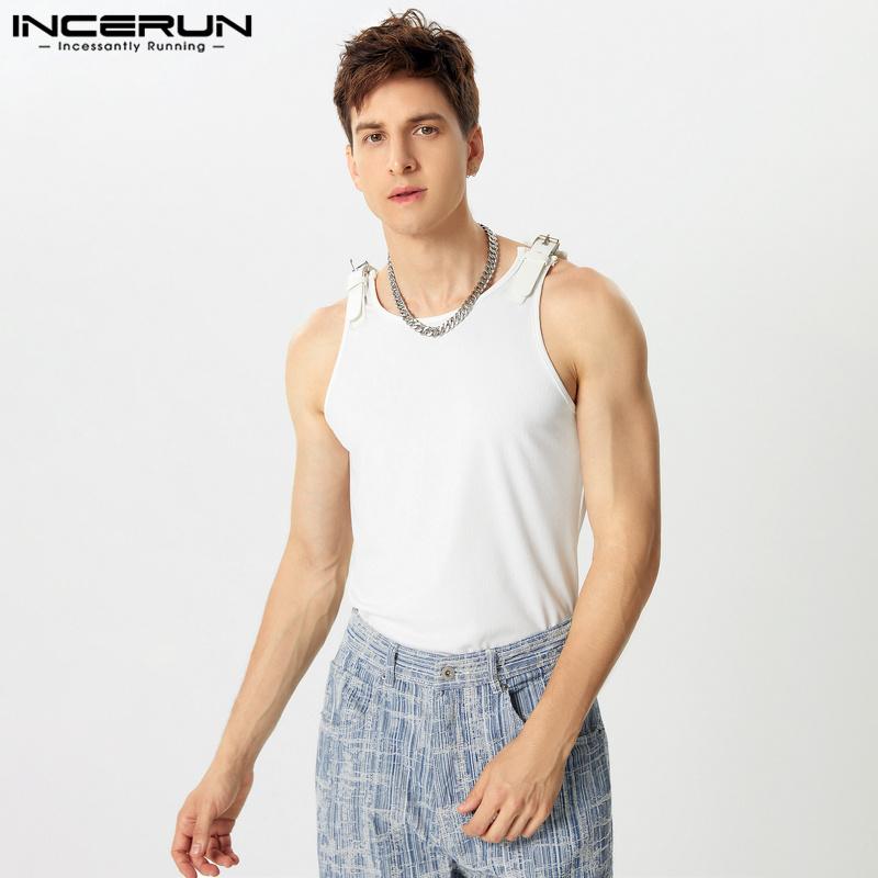 INCERUN Летние мужские повседневные облегающие топы без рукавов с наплечниками