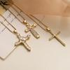 Aogu 18K Gold-Plated Zircon Cross Pendant Necklace - Women's Minimalist Retro Design