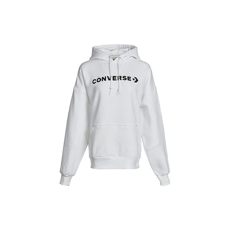 Converse Однотонная классическая толстовка с капюшоном и логотипом, флисовая подкладка, стиль athleisure, женская, белая, 10021657-A02