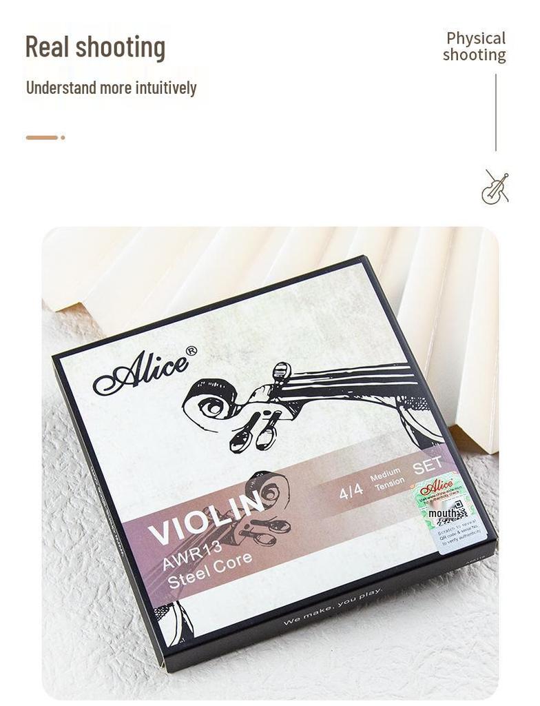 Струны для скрипки Alice AWR13: Высокопроизводительный набор для экзамена с высокоуглеродистой сталью и струнами с оплеткой из белой меди