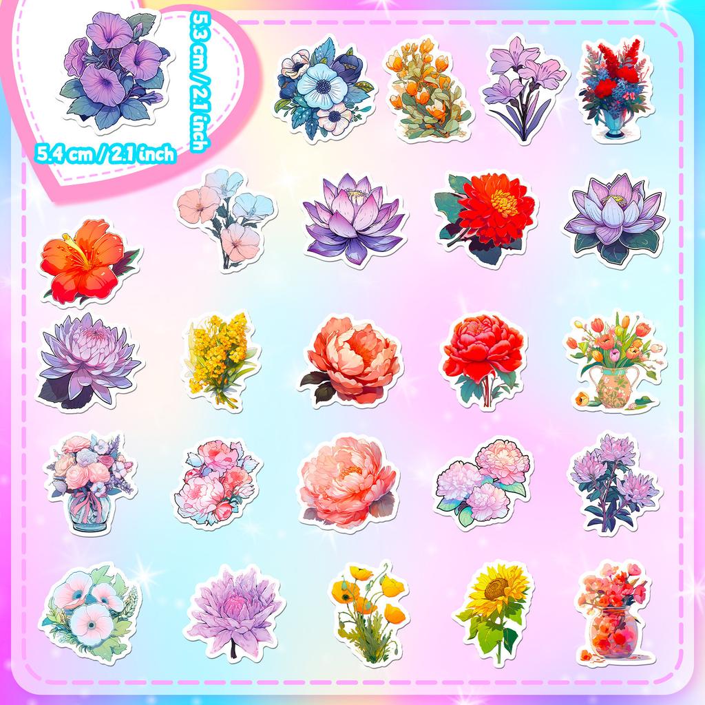 50 Flowers Mix and Match Stickers New Products Cartoon Plants and Flowers Elements Hand Account Stickers Wealthy Flowers