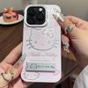 Luxury Pink Hello Kitty With Bracket Phone Case For iPhone 16 15 14 13 12 11 ProMax XR XS 7 8 Plus Soft Anti Drop Silicone Cover