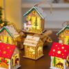 Wooden Christmas Decor with LED Light 3D Carved Hanging Wood Star/Village House/Bell/Gift Box Ornament for Xmas Tree Decor