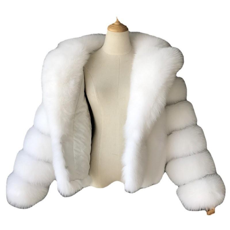 Womens Faux Fur Coat With Notched Lapel Winter Warm Outerwear Street Style Long Sleeve Jacket