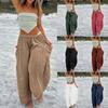 Women's Elastic Waist Pleated High Waist Loose Casual Cotton and Linen Wide Leg Pants