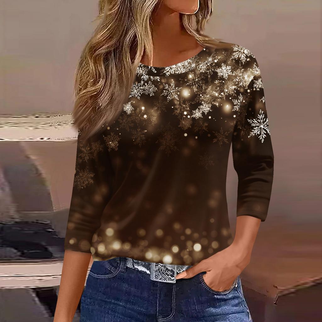 3/4 Length Sleeve Womens Tops Floral Print Vintage Fashion Casual Loose With Round Neck Plus Size Shirts