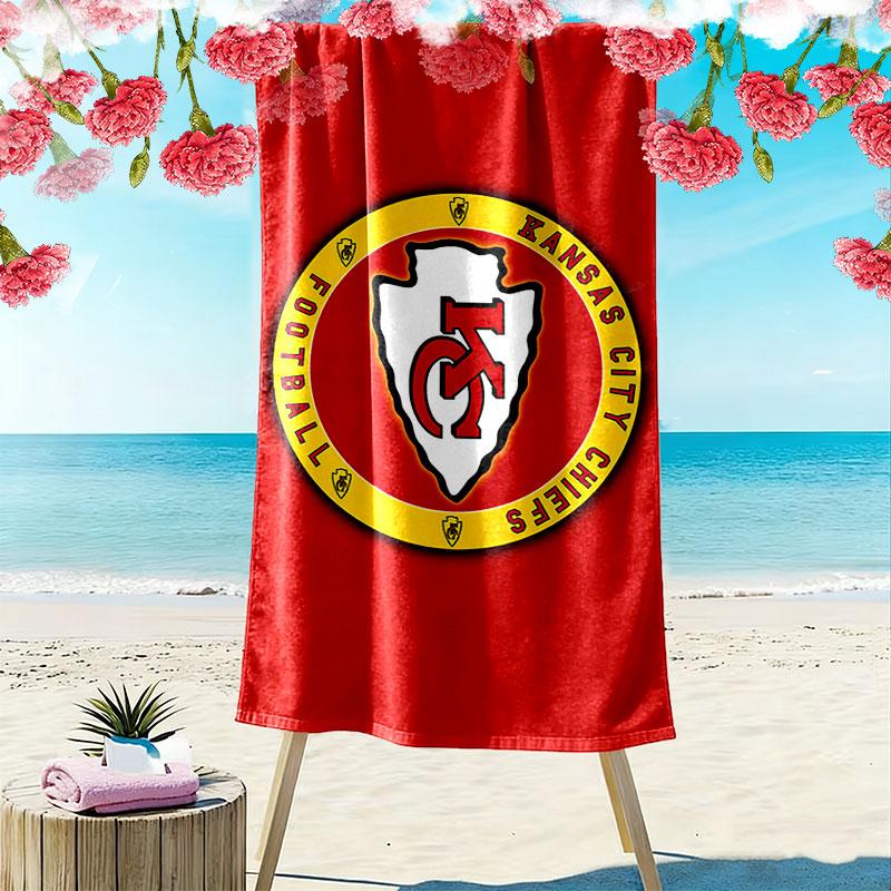 KC Chiefs logo Print Beach Towel, Large Soft Quick Dry Towel for Beach Camping Swimming