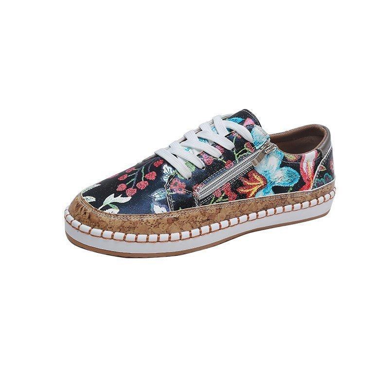 Fashion Women Sneakers Elegant Floral Printed Lace Up Flat Shoes Student Spring Casual Shoes Women Vulcanized Shoes Zapatillas Mujer