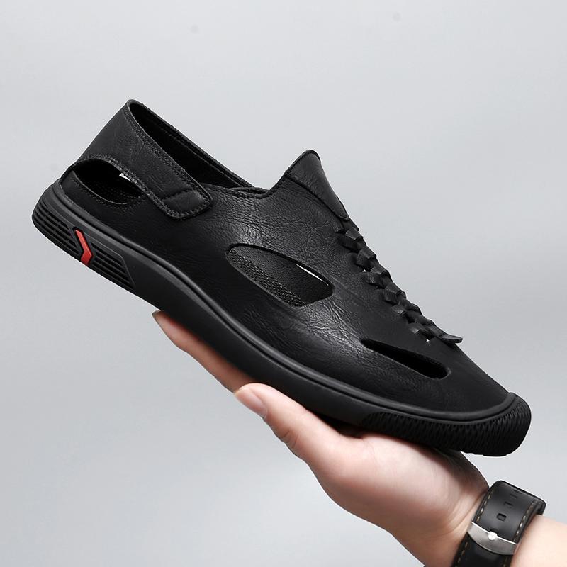 Мужские повседневные сандалии в британском стиле, дизайнерские, с перфорацией, с круглым носком, противоскользящие, легкие, модные, дышащие, летние