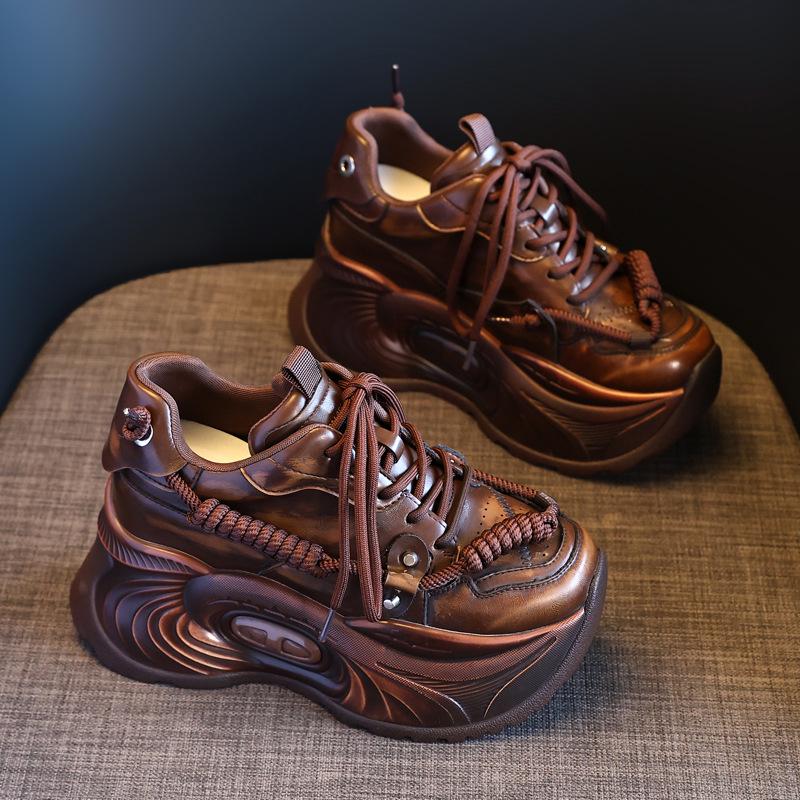 ZDW5587-7 Women's Vintage Distressed Thick Sole Platform Dad Sneakers, Autumn 2024 Collection.