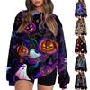 Women's Fashion Casual Long Sleeve Halloween Printed Neck Sweatshirt Top