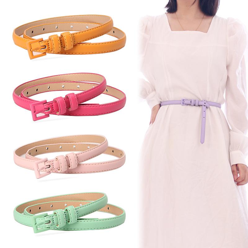 All-match Candy Color Small Women's Waistband High-end Thin Good-looking Belt with Alloy Pin Buckle Decoration for Dress Pants