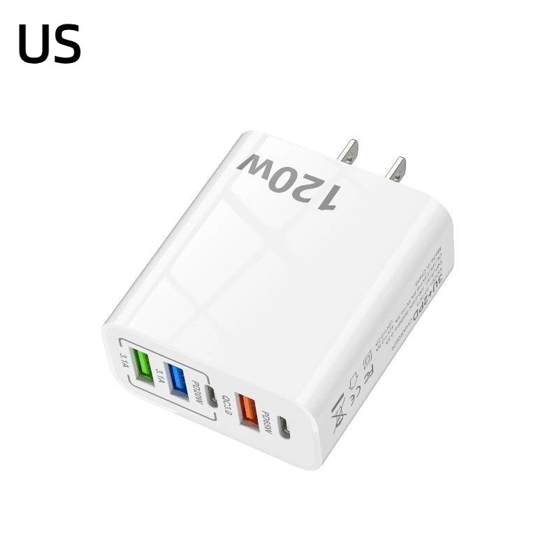 Быстрое настенное зарядное устройство 120 Вт с 3 портами USB QC3.0 и 2 портами быстрой зарядки PD для путешествий, дома, офиса, зарядки телефонов, планшетов, ноутбуков
