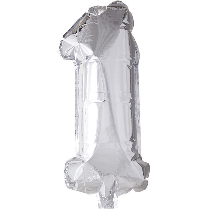 Ballon chiffre - Aluminium - 1 - Hélium - Embout buccal amovible - Décoration anniversaire