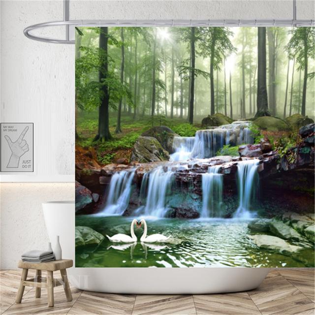 Сельский пейзаж, камень лотоса, Будда, занавеска для душа, занавеска для ванной, водонепроницаемая полиэстеровая занавеска для ванной комнаты с крючками