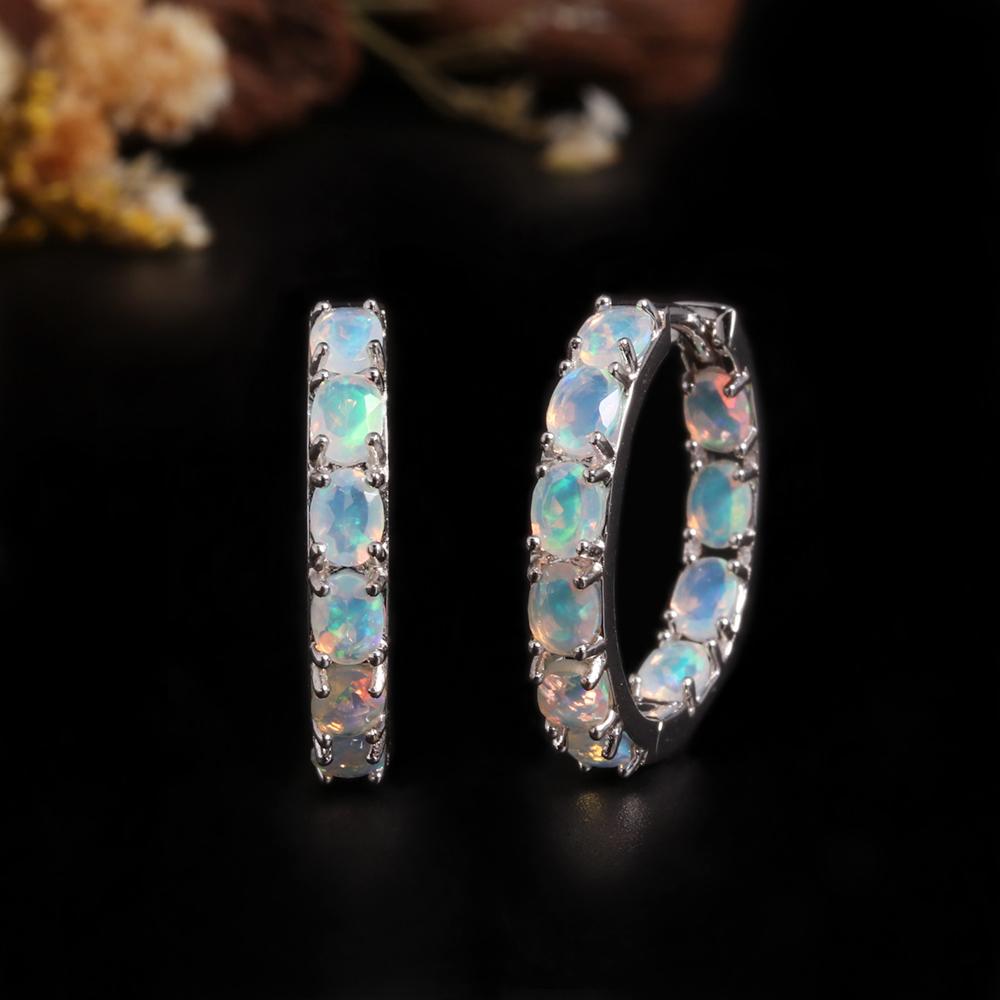 Серьги с цветной застежкой из натурального опала, овальной огранки, 3*4 мм, настоящие эфиопские драгоценные камни, ювелирные украшения, серебро 925 пробы