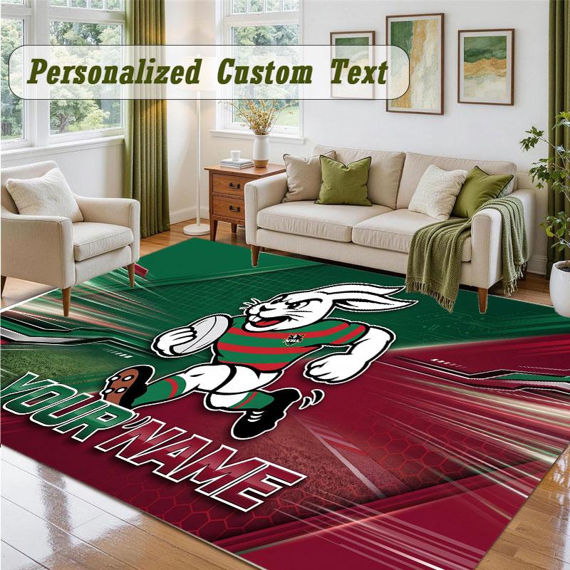Crystal Velvet Square Rug Custom NameSouth Sydney Rabbitohs Pattern Non Slip Home Floor Decor Rug