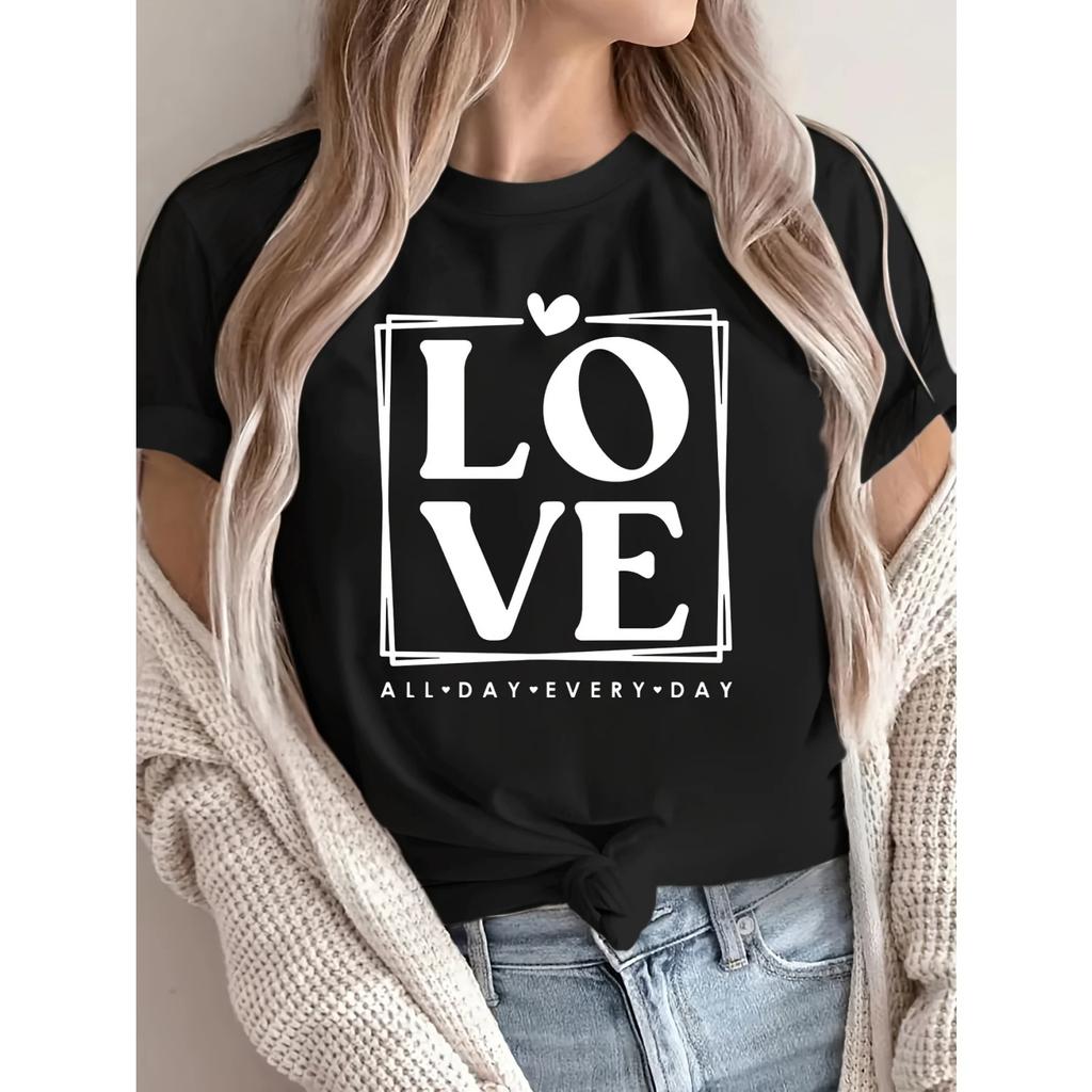 Grey Round Neck Regular for Casual Attire Ladies T Shirts Fabric Shirt Women's Casual Sleeve T-Shirt with Letter Print Light