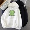 Women Frog Print Hoodie Ladies Candy Colored Long Sleeved Fleece Hooded Student Loose and Casual Top