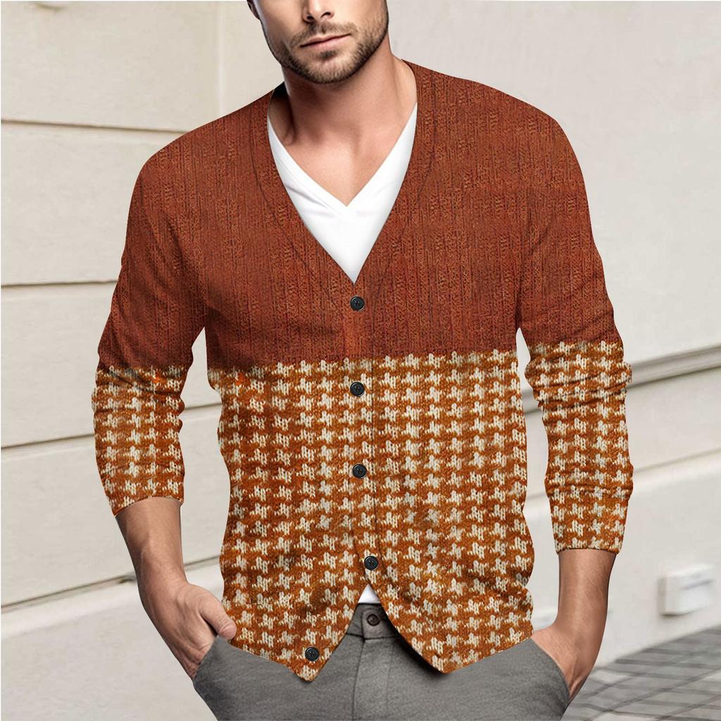 Мужская повседневная однобортная модная куртка-кардиган с длинными рукавами на пуговицах