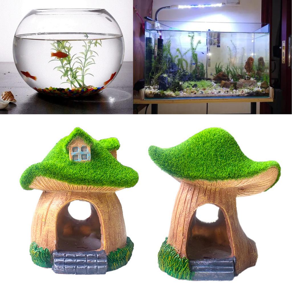 Resin Mushroom House Cave Simulation Bonsais Crafts Landscape for Fish Tanks Aquariums DIY Decors Landscape Rockwork