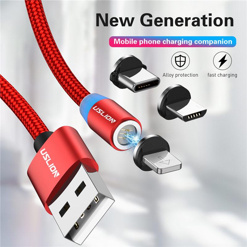 USLION 3A Магнитный USB-кабель для iPhone Кабель Micro USB Type C Магнитное зарядное устройство для быстрой зарядки Кабель Micro USB