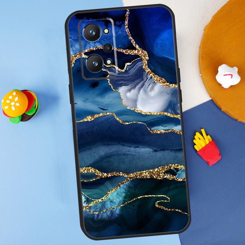 Gold Indigo Faux Malachite For Realme 11 10 12 13 14 Pro Plus GT 5 6 6T GT7 Pro C61 C53 C51 C21Y C25S C55 C67 C75 Case