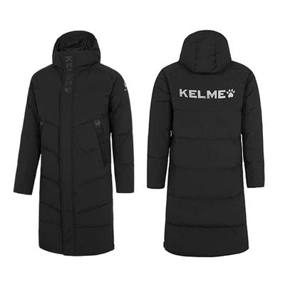 Мужской легкий длинный пуховик Kelme с капюшоном для тренировок и тепла (Черный, Размер M)
