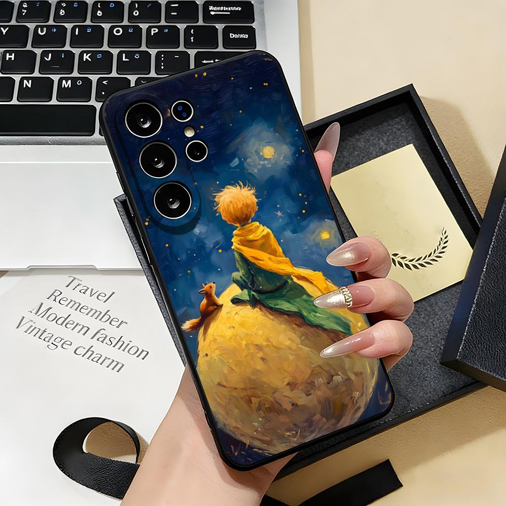 Чехол для телефона Маленький Принц и Лис для Samsung S26 S25 S24 FE S23 S22 S21 Plus S20 Ultra Note20Ultra Черный Мягкий