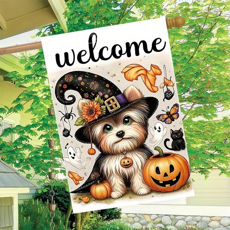 1pc Welcome to the Halloween Garden Flag Designed by Witches and Pumpkins on Outdoor Garden Flag Double-sided Home Decoration Courtyard Decoration Ou