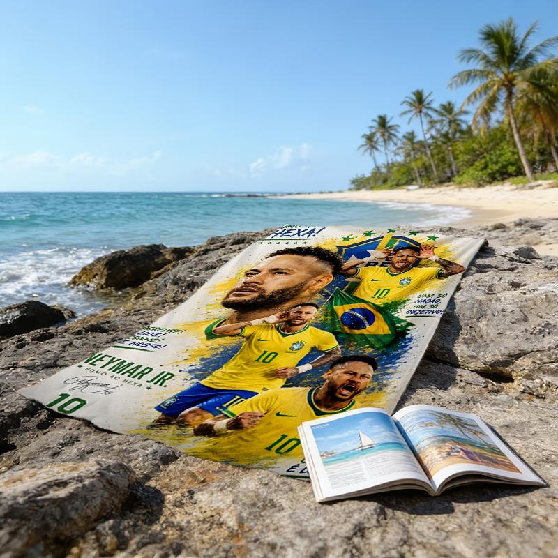 1pc Neymar1 Beach Towel, Beach and Seaside Swimming Pool Equipment, Fashion Pattern, Rectangular, Travel Essentials