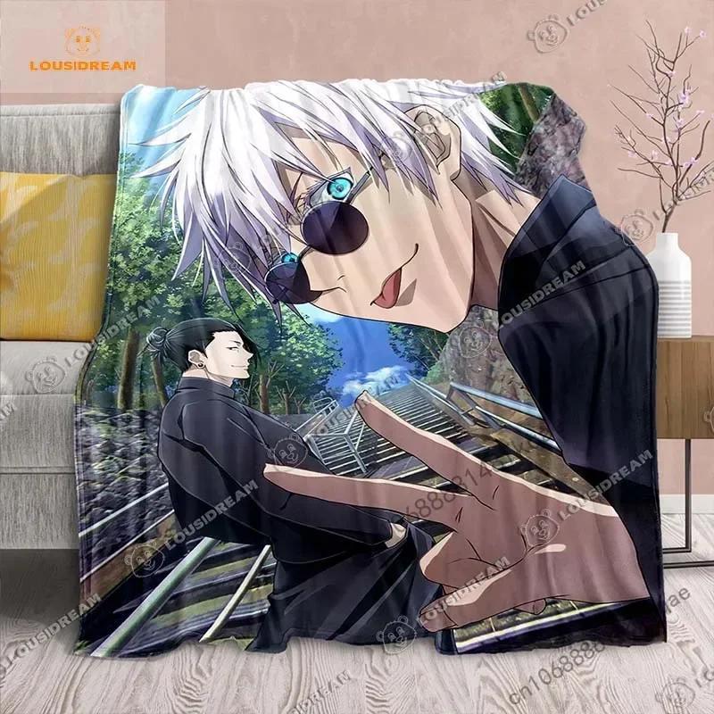 Cartoon Anime Jujutsu Kaisen Throws Blanket Soft Featuring Yuji Megumi Obara and Satoru Gojo Blanket for Travel Beding Bed