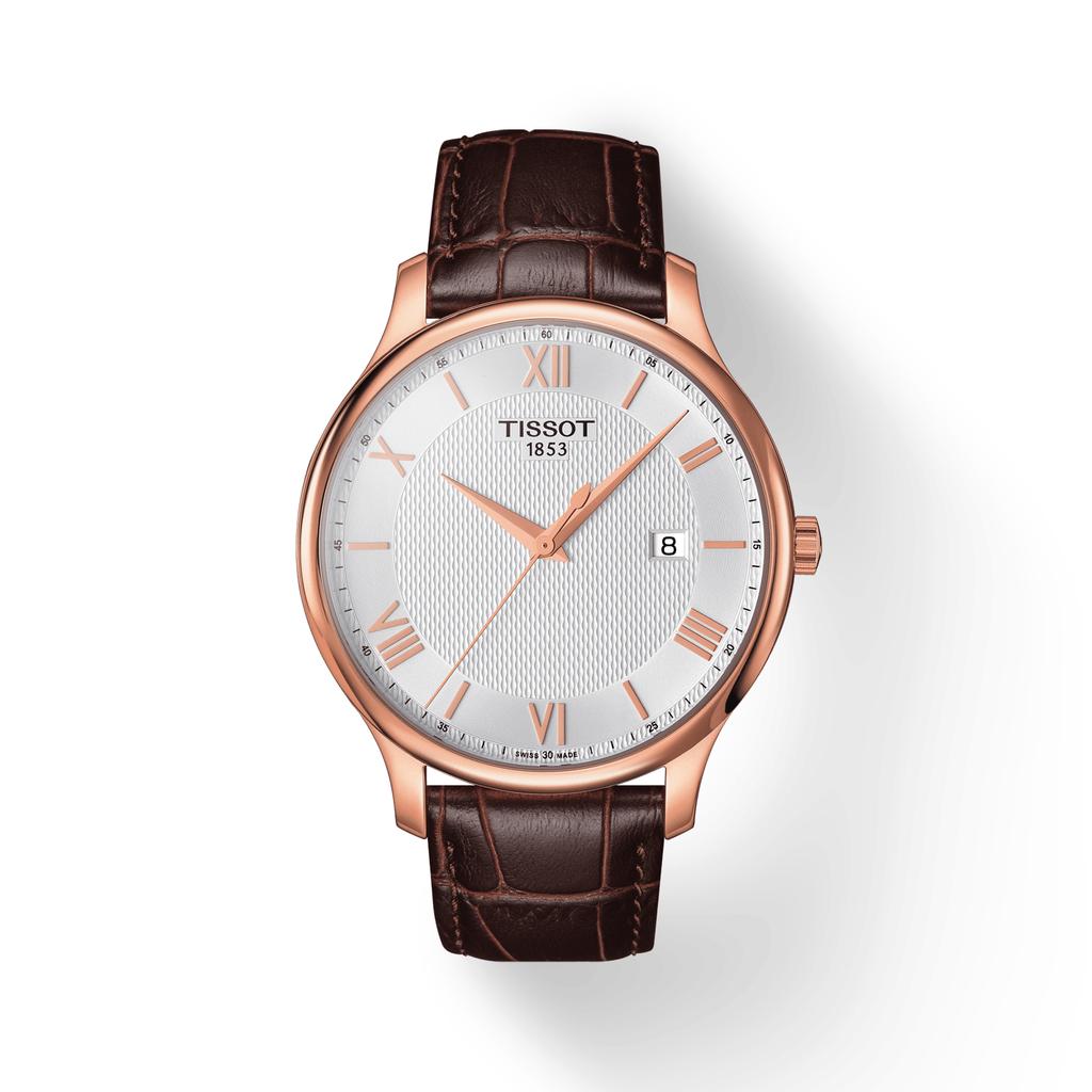 Tissot Мужские модные часы T063.610.36.038.00 с кожаным ремешком и серебристым циферблатом