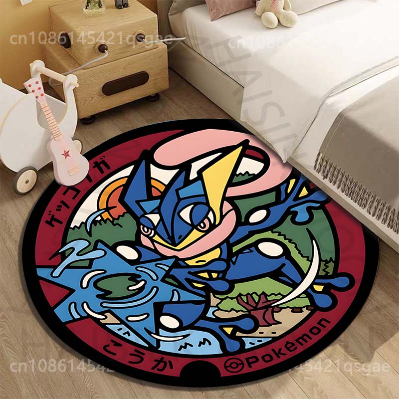 Japan Pokémon Eevee Greninja Print Round Carpet for Living Room Bedroom Table and Chair Sofa Home Decor Area Rug Luxury Gift