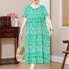 Plus Size Elegant Loose Dresses for Women Oversize Short Sleeve Vintage Print Long Dress Casual Middle-aged Women's Clothing