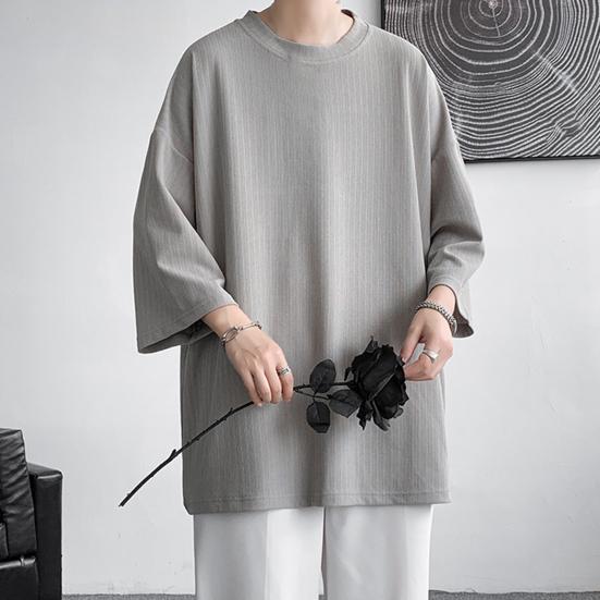 Мужская футболка с круглым вырезом, рукавами три четверти, однотонная футболка в повседневном стиле, свободная футболка для улицы, путешествий, отпуска