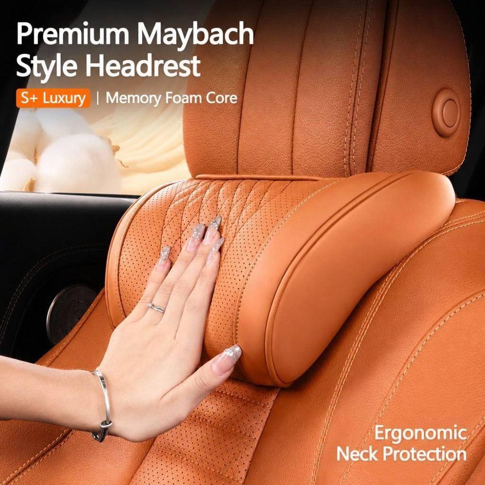Adjustable Strap Car Neck Pillow Perforated PU Leather Vehicle Headrest Cushion Car Interior