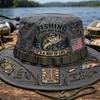 True embroidery American retro fishing pattern bucket hat ranger Benny hat sublimation process combination