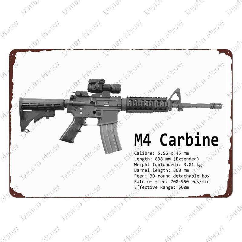 Винтажная металлическая вывеска Узи, Табличка с оружием, Бар, Клуб, Кафе, Декоративная тарелка для комнаты, Оловянная покраска винтовки, Военные фанаты, Наклейки на стены