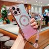 Чехол для телефона с магнитным ремешком на запястье для iPhone 16, 15, 14 Plus, 13, 12, 11 Pro Max, защитный чехол с блестками и градиентом Love
