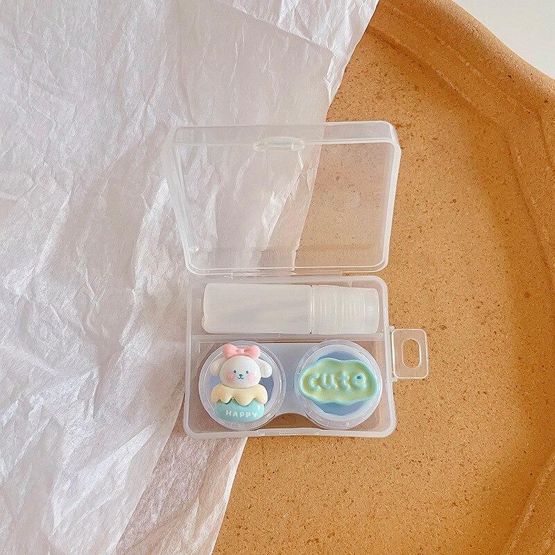 Милый мультяшный чехол для контактных линз для женщин INS Animal, прекрасная коробка для ухода за контактными линзами с пинцетом, бутылочка с присоской