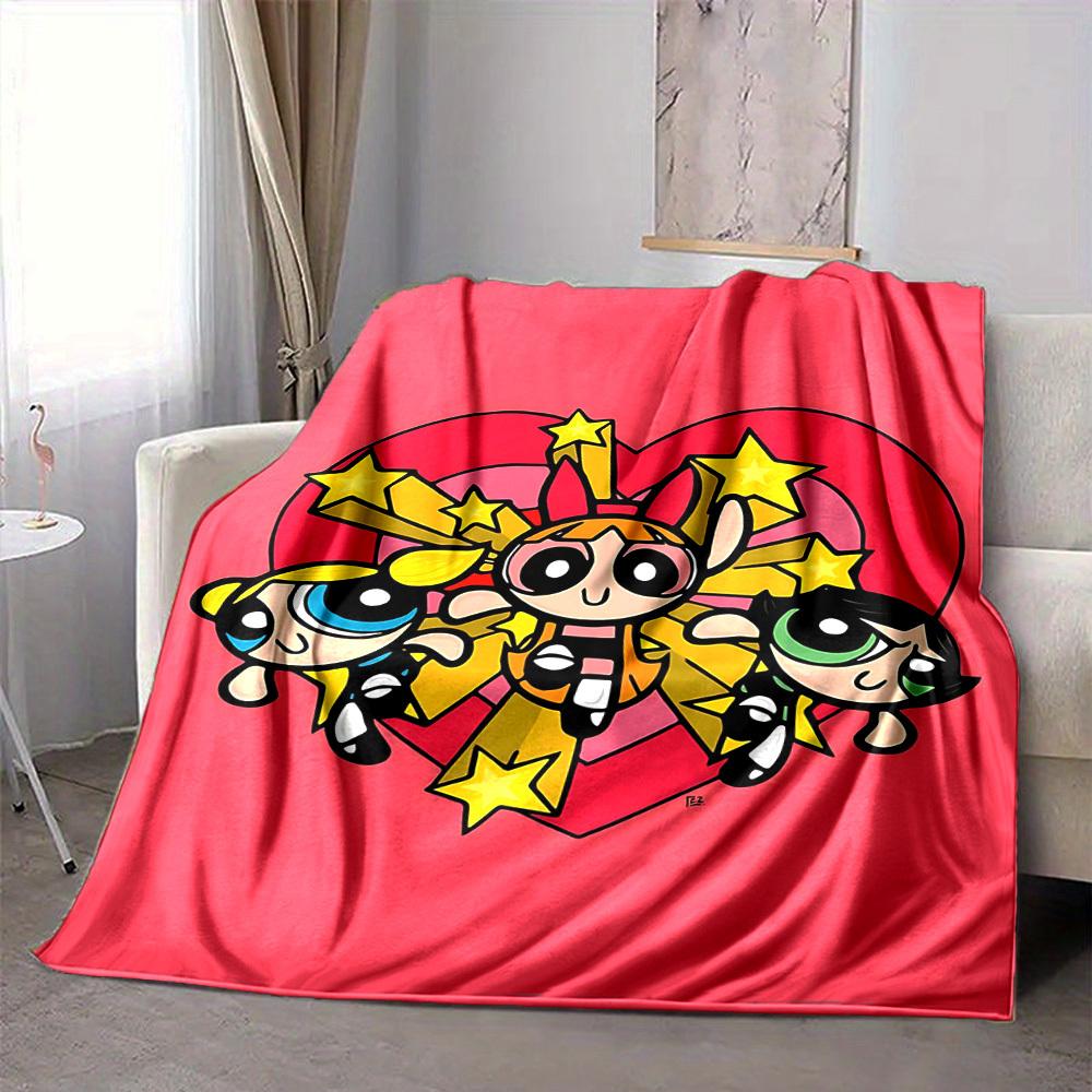 1pc Powerpuff Girls Blanket Lightweight Flannel Throw For Sofa, Bed, Travel, Camping, Livingroom, Office, Couch, Chair, And Bed