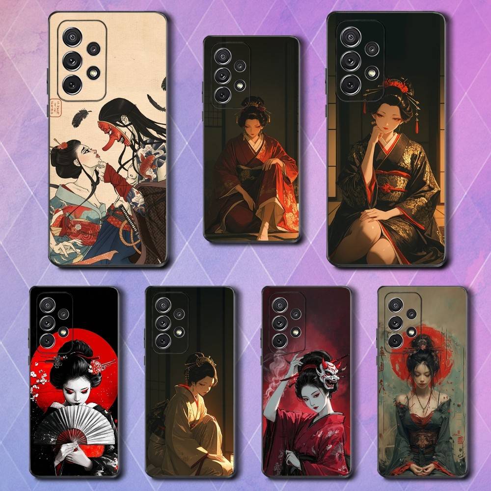 Geisha Woman Japanese Case For Samsung S10,Plus,S9,Ultra,S24,S21,S20,S23,FE,S22,S25,Lite,Soft Silicone Black
