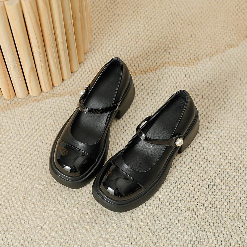 Туфли Мэри Джейн на толстом каблуке в стиле ретро Сяосянфэн, женские весенние новые туфли на толстой подошве, на подошве-маффин, японские одинарные туфли, универсальные маленькие кожаные туфли